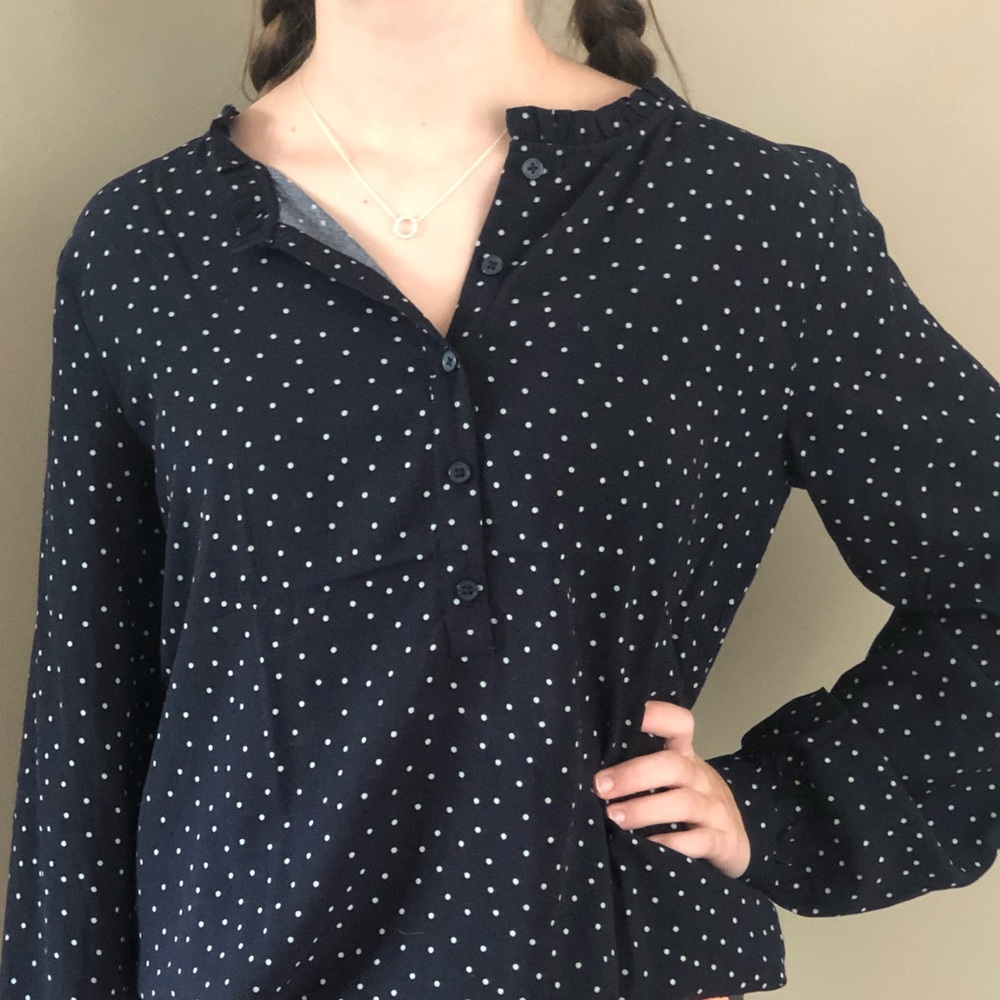 LOFT Pindot Ruffle Henley Tunic Shirt